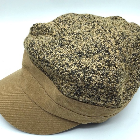 Women's Brown Baker Boy Hat Mixed Tweed & Fabric with 3 buttons on right side - Picture 6 of 9